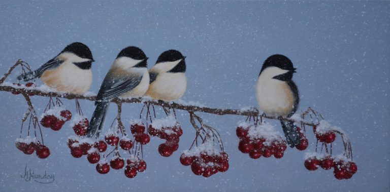 Three Chickadees On A Berry Branch Margo Munday Fine Art Classical